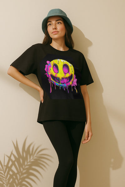 SAVI Unisex 'Smiley Faced Up All Night' Oversized heavyweight t-shirt